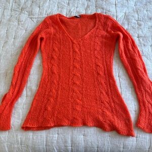 Wooden Ships V neck Red Mohair Wool Blend Cable Knit Size S/M